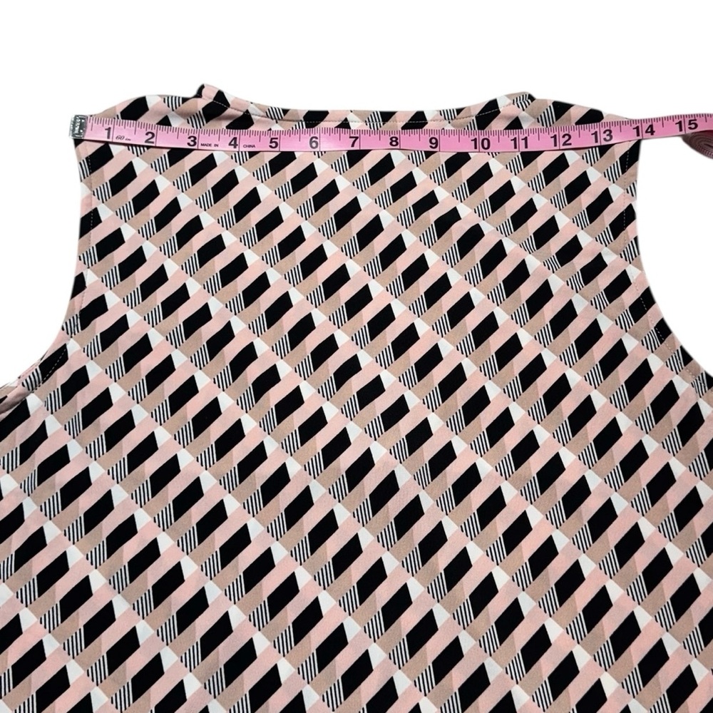 Anne Klein Sleeveless V-Neck Pink Cream Black Geometric Ity-Knit Top Size M - Picture 8 of 16